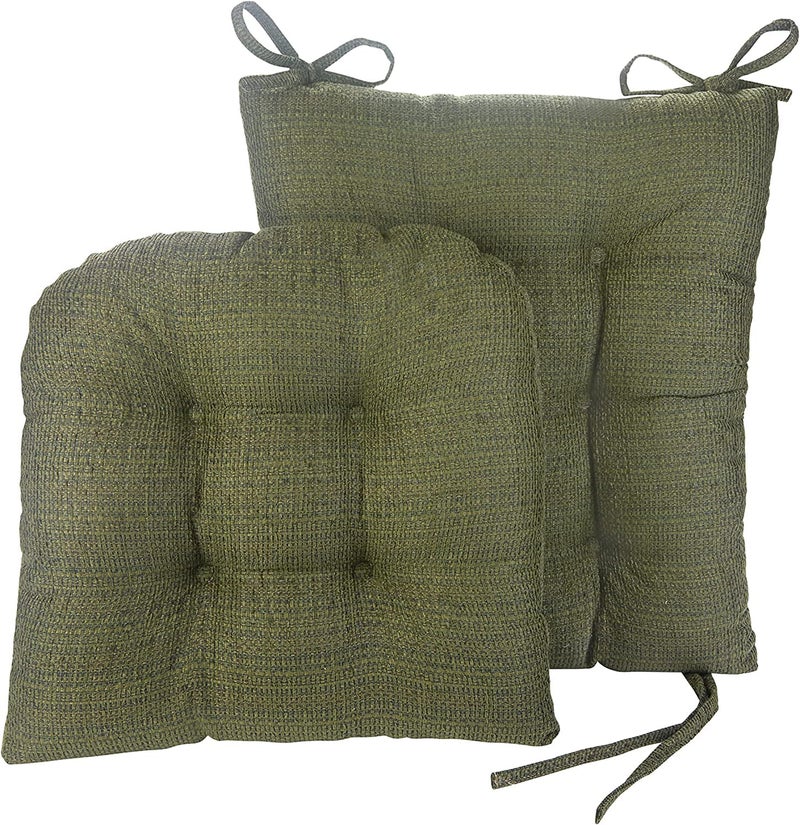 Klear Vu Omega Non-Slip Rocking Chair Cushion Set, Assembled in USA, Thick Padding & Tufted Design, Includes Seat Pad & Back Pillow with Ties, 17x17 Inches, 2-Piece Set, Tyson Green - Image 2